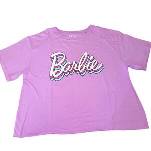 Barbie‎ Hybrid Apparel Pink Graphic T-Shirt Large Retro Logo Crop Top L